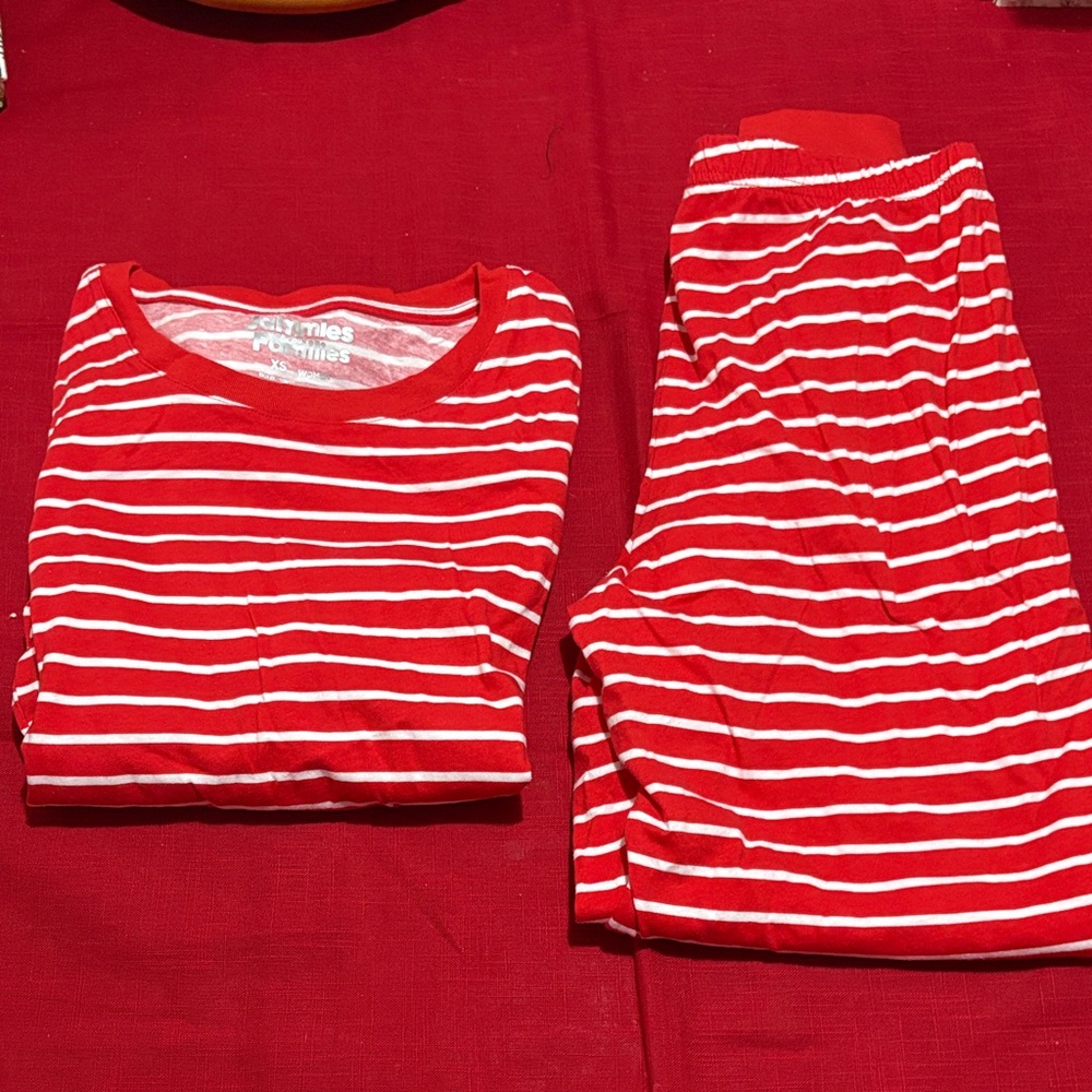 Ladies red and white striped pajama set